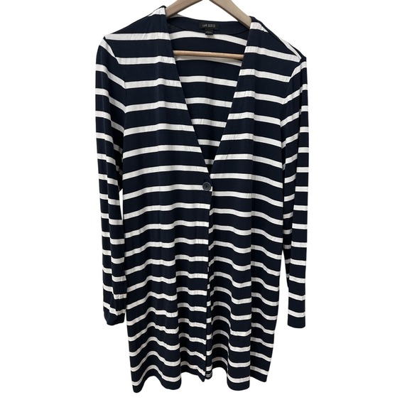 J. Jill Sweaters - J. Jill Wearever Cardigan L Navy Blue‎ White Striped Longline Single Button 628